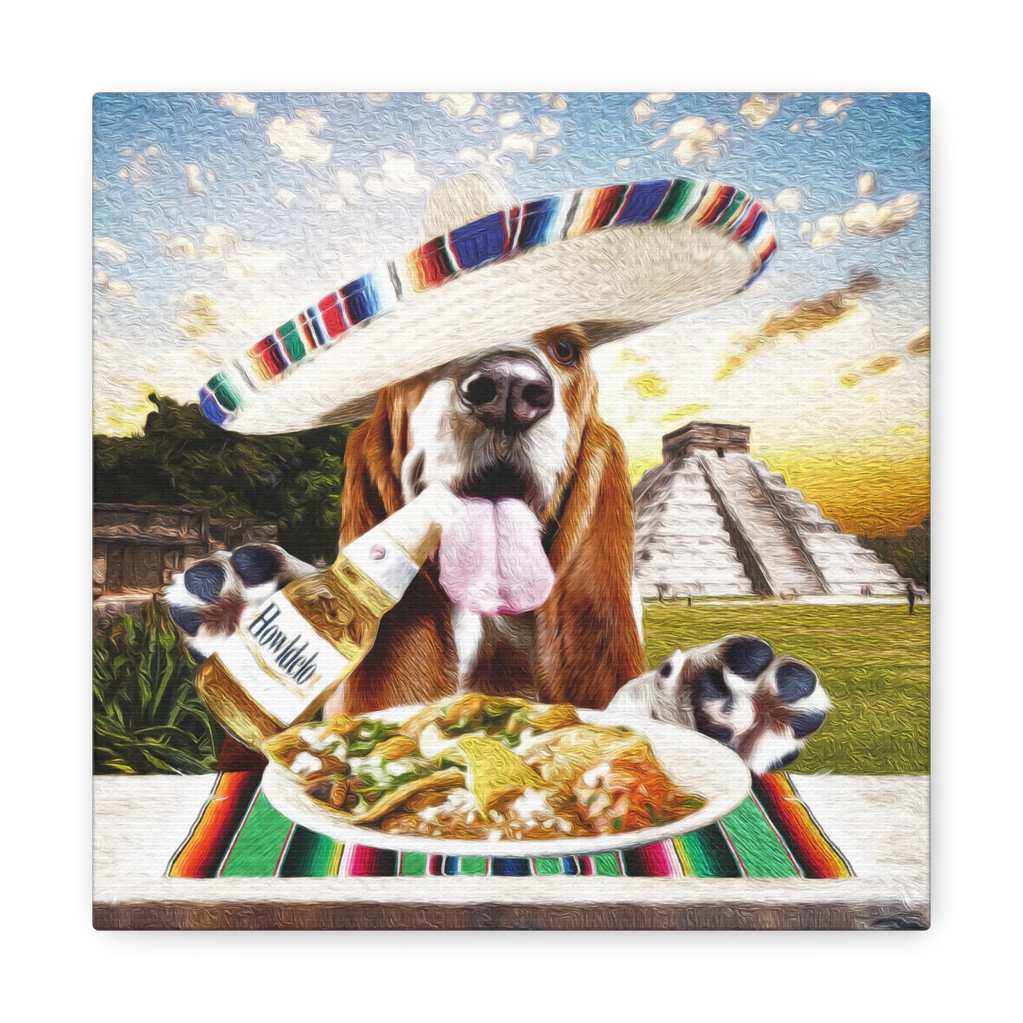 Hound Drinking Cerveza & Eating Mexican Food - Canvas Gallery Wraps