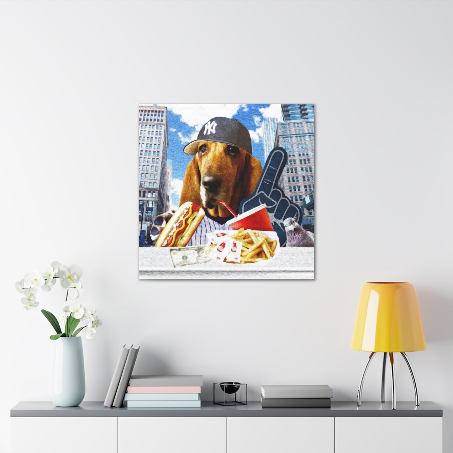 Hound Having A Hot Dog in The City - Canvas Gallery Wraps