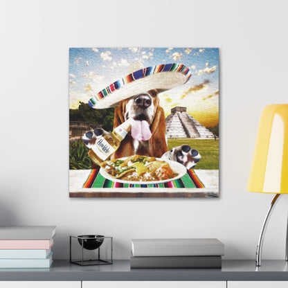 Hound Drinking Cerveza & Eating Mexican Food - Canvas Gallery Wraps