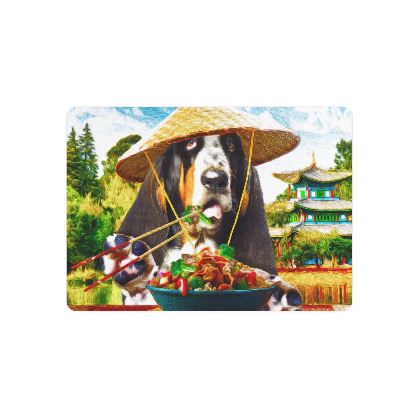 Basset Eating Chinese Food - Metal Art Sign