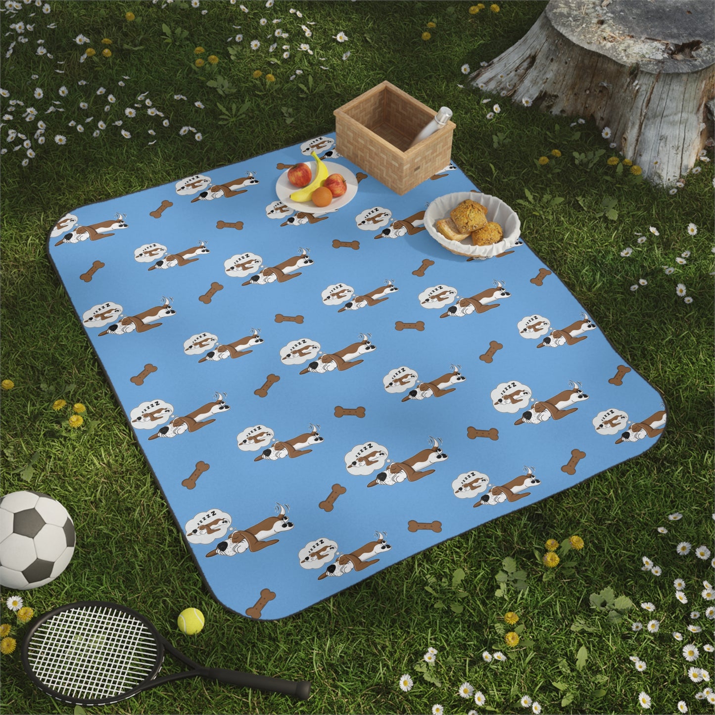 Dreaming of Sleeping Basset Hound Pattern - Picnic Blanket