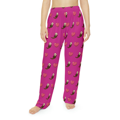 Otters & Hearts (pink) - Women's Pajama Pants (AOP)