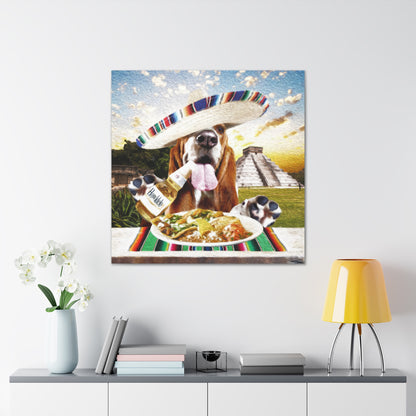 Hound Drinking Cerveza & Eating Mexican Food - Canvas Gallery Wraps