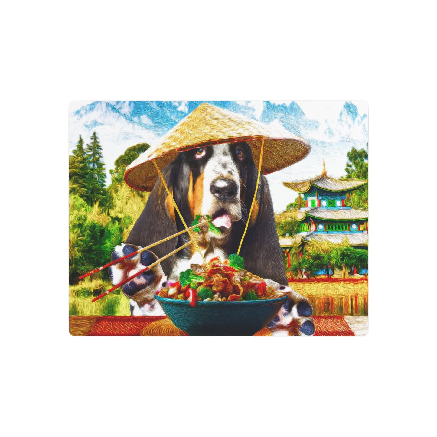 Basset Eating Chinese Food - Metal Art Sign