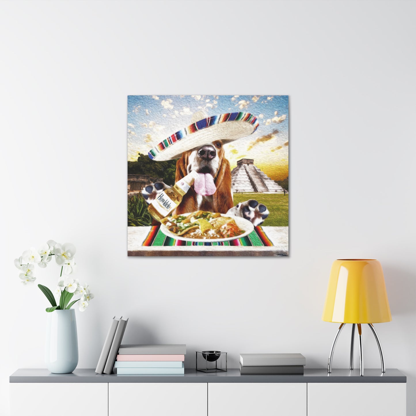 Hound Drinking Cerveza & Eating Mexican Food - Canvas Gallery Wraps