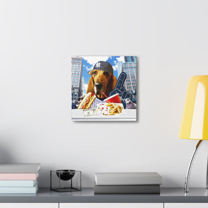 Hound Having A Hot Dog in The City - Canvas Gallery Wraps