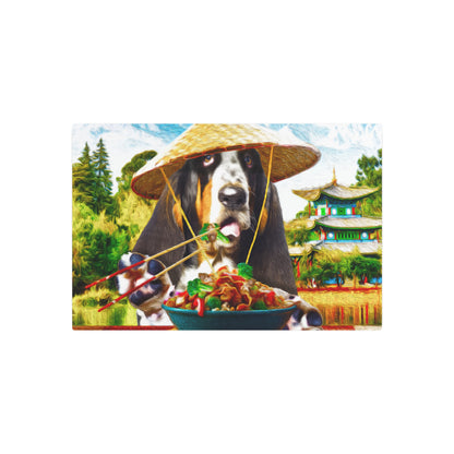 Basset Eating Chinese Food - Metal Art Sign