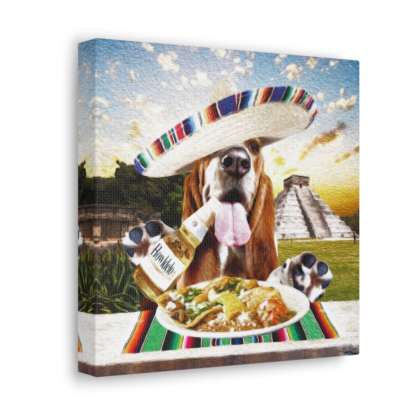 Hound Drinking Cerveza & Eating Mexican Food - Canvas Gallery Wraps