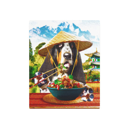 Basset Eating Chinese Food - Metal Art Sign