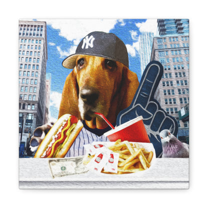 Hound Having A Hot Dog in The City - Canvas Gallery Wraps