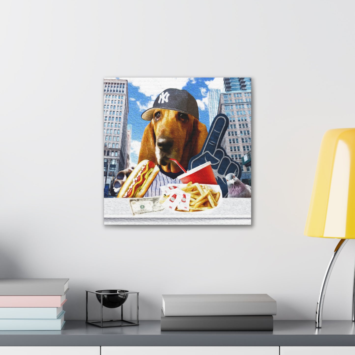 Hound Having A Hot Dog in The City - Canvas Gallery Wraps