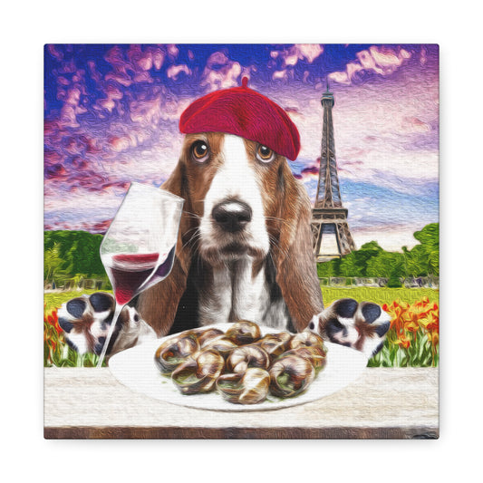 Hound Having Wine & Eating Snails in Paris - Canvas Gallery Wraps