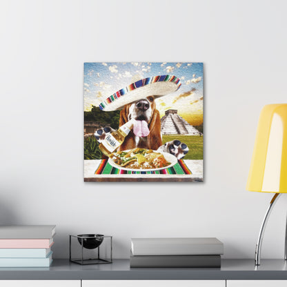 Hound Drinking Cerveza & Eating Mexican Food - Canvas Gallery Wraps