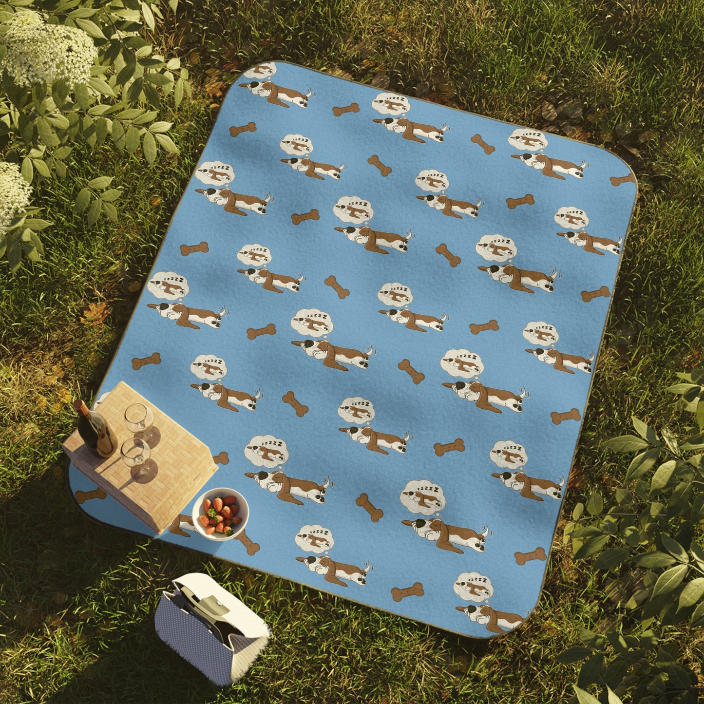 Dreaming of Sleeping Basset Hound Pattern - Picnic Blanket