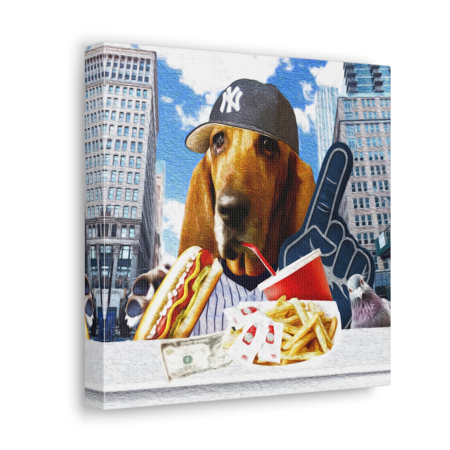 Hound Having A Hot Dog in The City - Canvas Gallery Wraps