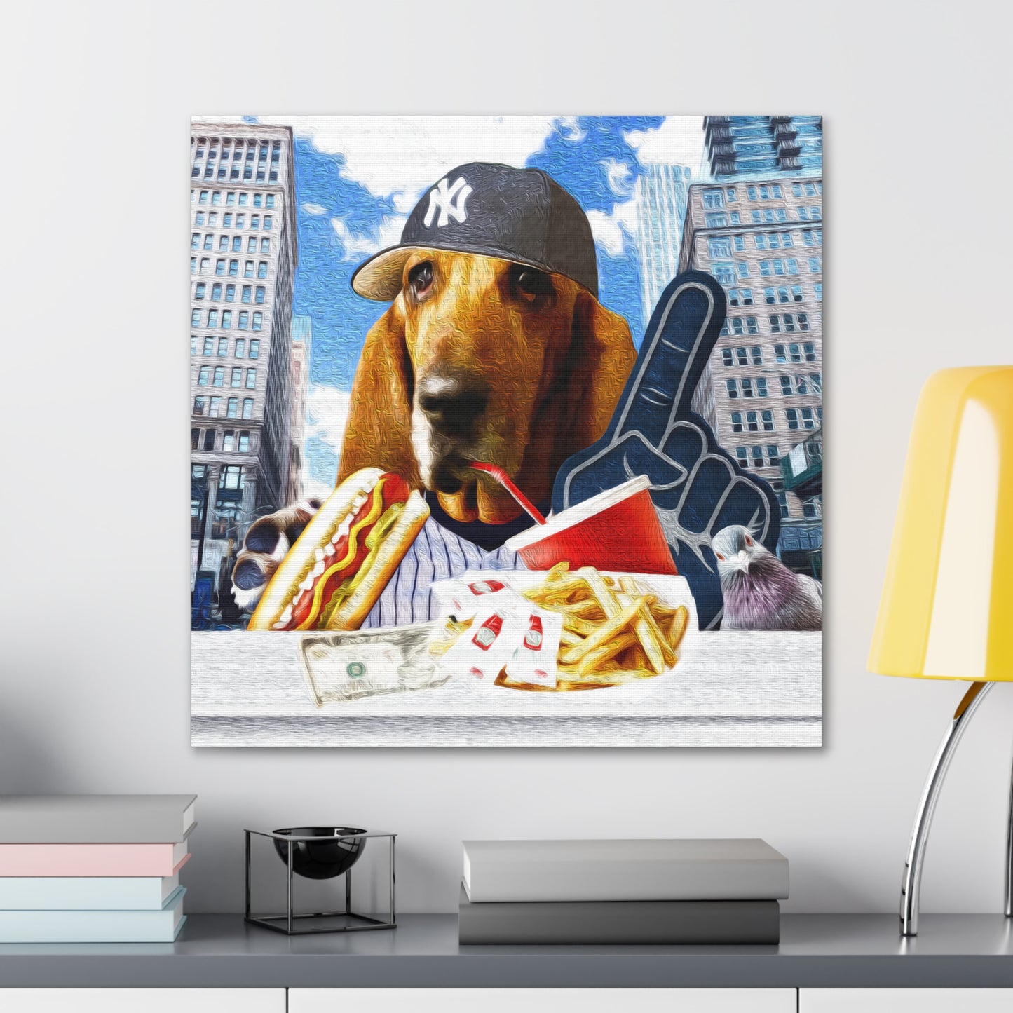 Hound Having A Hot Dog in The City - Canvas Gallery Wraps