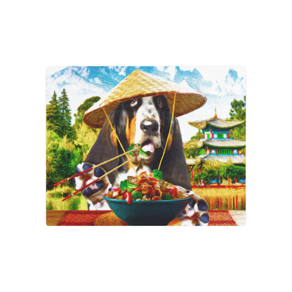 Basset Eating Chinese Food - Metal Art Sign