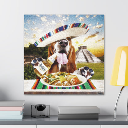 Hound Drinking Cerveza & Eating Mexican Food - Canvas Gallery Wraps