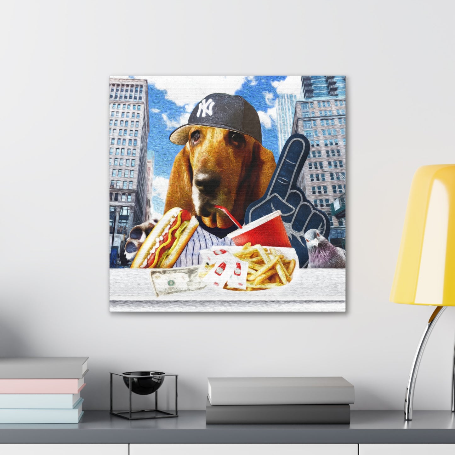 Hound Having A Hot Dog in The City - Canvas Gallery Wraps